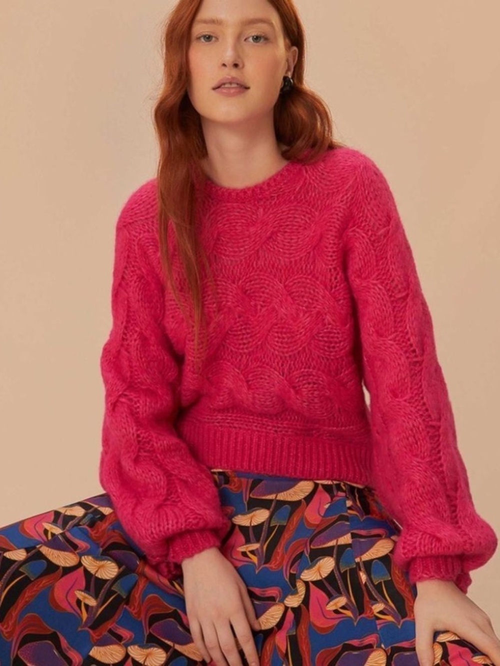 FARM RIO Bright Pink Cable Knit Sweater XS